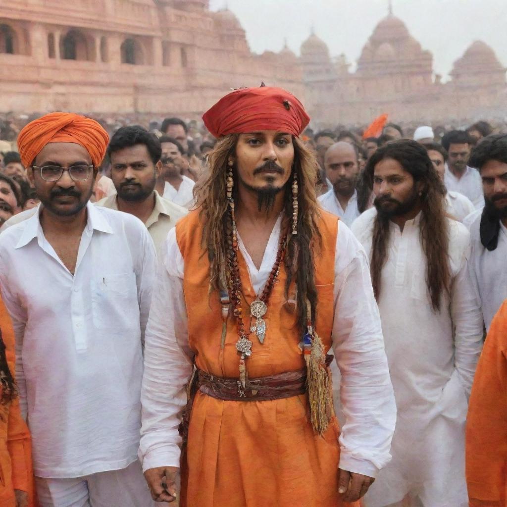 Captain Jack Sparrow arrived in Ayodhya, dressed in traditional orange attire, captivated by the sight of Ram Lala.