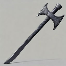 Create an image of Voidcleaver, a large battle axe with a dark, obsidian blade that absorbs light