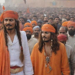 Captain Jack Sparrow arrived in Ayodhya, dressed in traditional orange attire, captivated by the sight of Ram Lala.