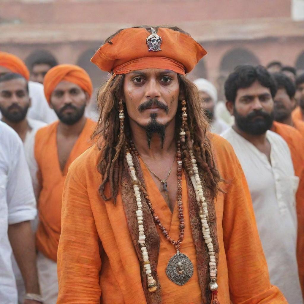 Captain Jack Sparrow arrived in Ayodhya, dressed in traditional orange attire, captivated by the sight of Ram Lala.