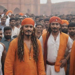 Captain Jack Sparrow arrived in Ayodhya, dressed in traditional orange attire, captivated by the sight of Ram Lala.