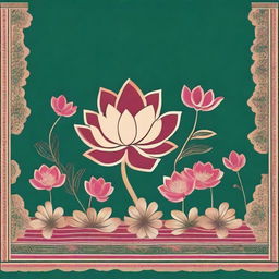 Generate a beautiful and intricate pattern design for a saree border featuring elegant lotus flowers