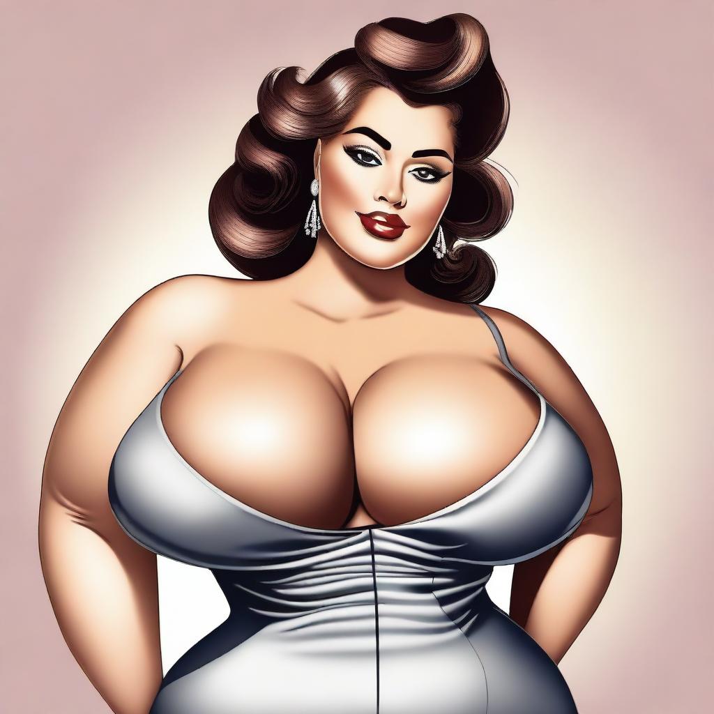 A tastefully rendered image of a curvaceous woman with an ample bust