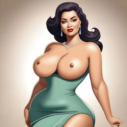 A tastefully rendered image of a curvaceous woman with an ample bust