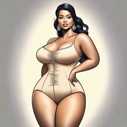 A tastefully rendered image of a curvaceous woman with an ample bust