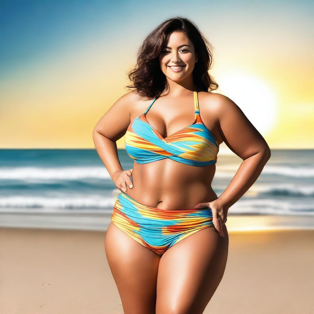 Generate an image of a curvy woman in a bikini