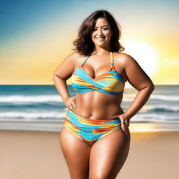 Generate an image of a curvy woman in a bikini