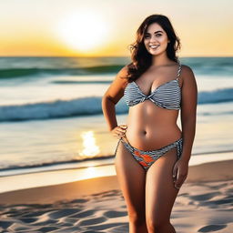 Generate an image of a curvy woman in a bikini