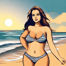 Generate an image of a curvy woman in a bikini