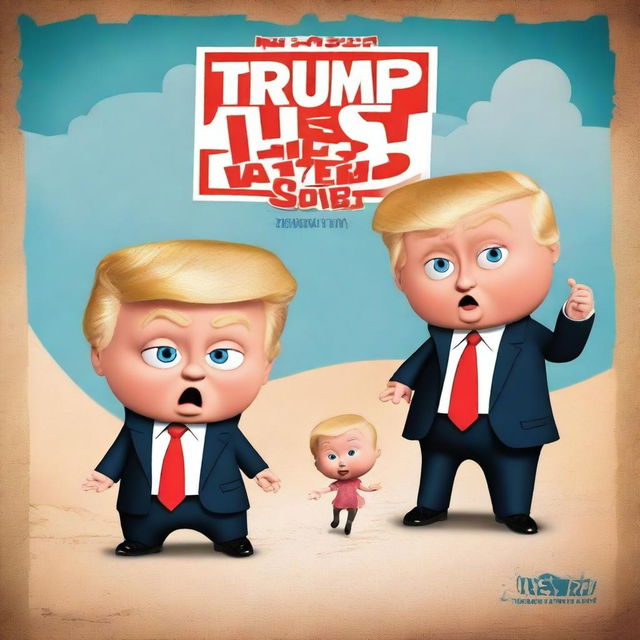 Generate a kids movie poster for a film titled: 'Donald Trump vs The Boss Baby'