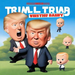 Generate a kids movie poster for a film titled: 'Donald Trump vs The Boss Baby'