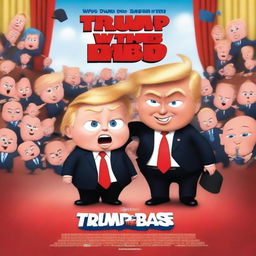 Generate a kids movie poster for a film titled: 'Donald Trump vs The Boss Baby'