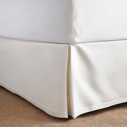 A corner of a bed with a clean bed skirt