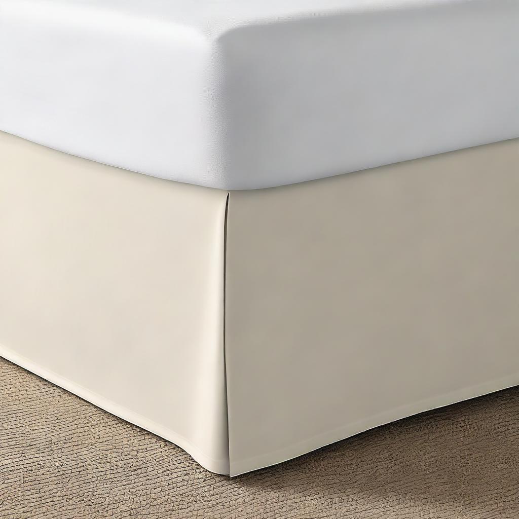 A corner of a bed with a clean bed skirt