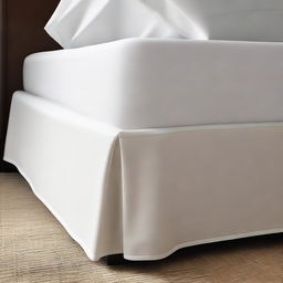 A close-up image of the corner of a bed in a hotel room