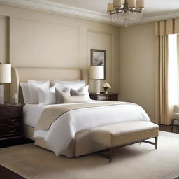 An alternative image could be a corner of a bed in a luxury hotel suite, with a focus on the plush bedding and intricate details of the bed skirt