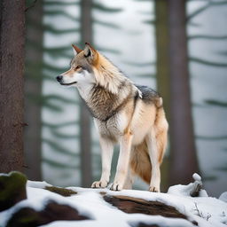 A high-quality image showing a wolf standing in a back pose