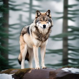 A high-quality image showing a wolf standing in a back pose