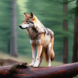 A high-quality image showing a wolf standing in a back pose