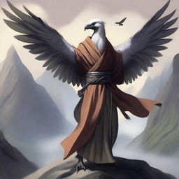 An image of an Aarakocra, a bird-like creature from Dungeons and Dragons, in the role of a monk