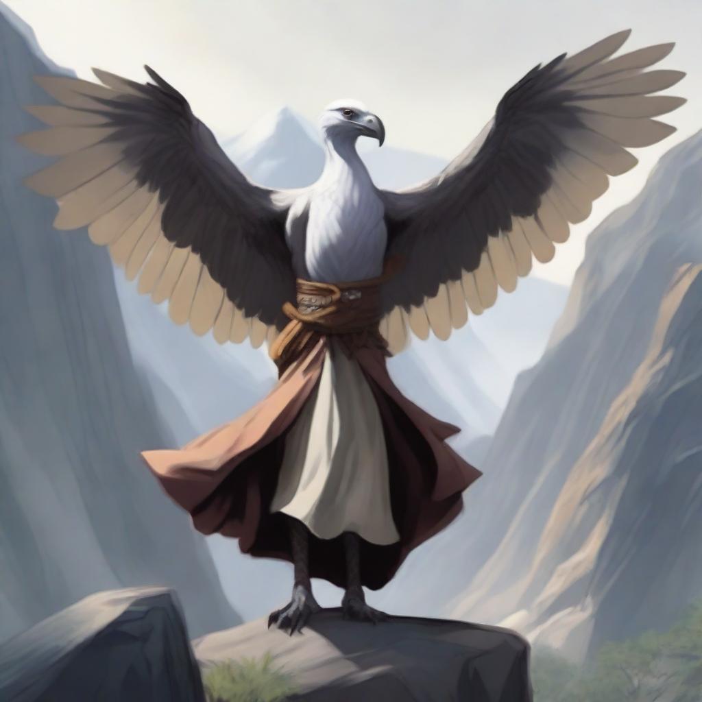 An image of an Aarakocra, a bird-like creature from Dungeons and Dragons, in the role of a monk