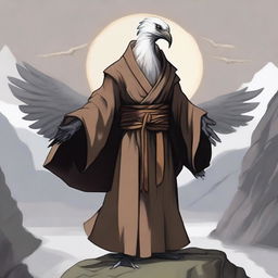 An image of an Aarakocra, a bird-like creature from Dungeons and Dragons, in the role of a monk