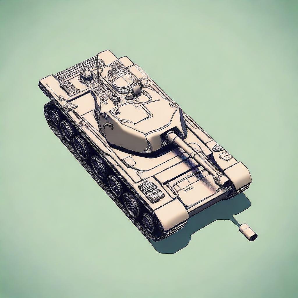 Create a 2D image of a tank from a top view. The tank should be detailed and clearly recognizable.