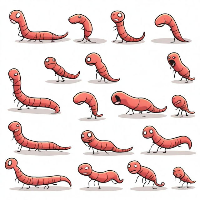 Generate an image depicting a sequence of worm-like enemies