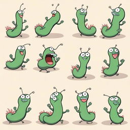 Generate an image depicting a sequence of worm-like enemies