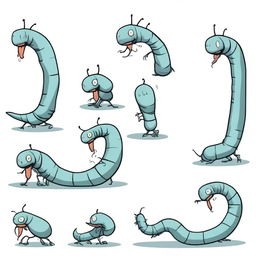 Generate an image depicting a sequence of worm-like enemies