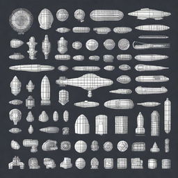 Generate an image depicting various spaceship components