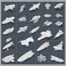 Generate an image depicting various spaceship components