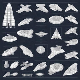 Generate an image depicting various spaceship components