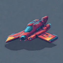 Generate a 2D pixel art image of a spaceship, with vivid colors and intricate details capturing the essence of vintage video games