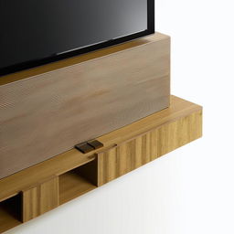 A sleek and modern Louvers panel TV unit design with minimalist aesthetics, incorporating practical storage solutions, in a blend of metallic and wooden finishes.