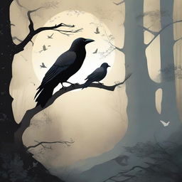 Create a cover for a fairy tale titled "The Crow and the Dove