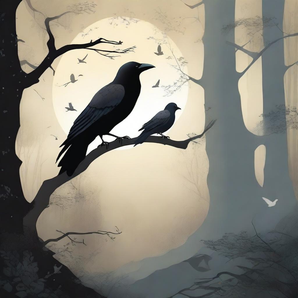 Create a cover for a fairy tale titled "The Crow and the Dove