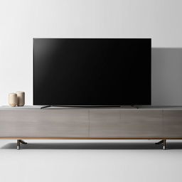 A sleek and modern Louvers panel TV unit design with minimalist aesthetics, incorporating practical storage solutions, in a blend of metallic and wooden finishes.