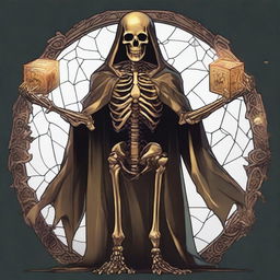 Generate an image of a golden skeleton character from Dungeons and Dragons