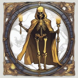 Generate an image of a golden skeleton character from Dungeons and Dragons