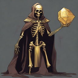 Generate an image of a golden skeleton character from Dungeons and Dragons