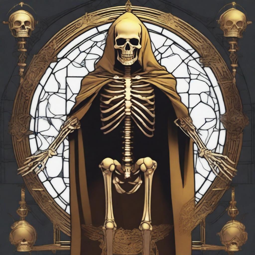 Generate an image of a golden skeleton character from Dungeons and Dragons