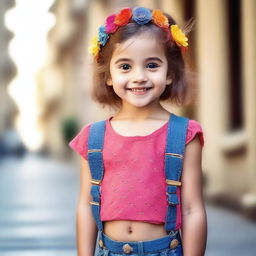 A cute, petite girl dressed in a stylish and fashionable outfit
