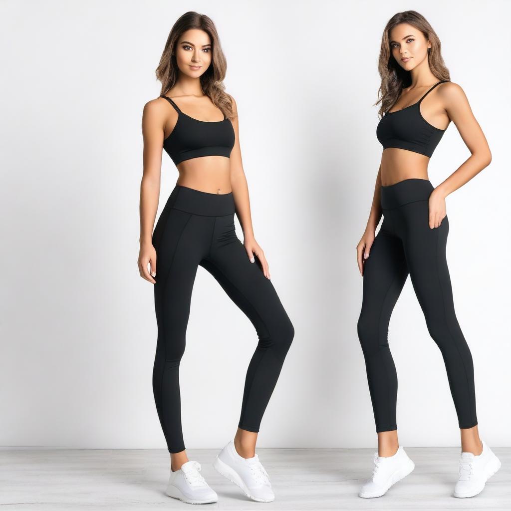 Generate an image of a fashionable model posing in tight leggings