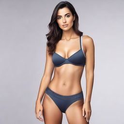 Generate an image of a confident model in a stylish bra and form-fitting bottoms
