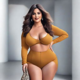 Generate an image of a model playfully posing in a way that highlights her curves
