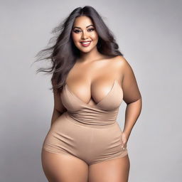 Generate an image of a model playfully posing in a way that highlights her curves