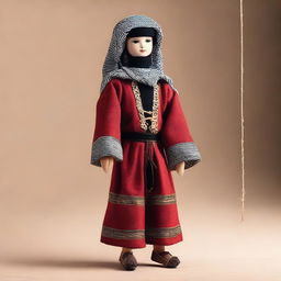 Generate an image of a marionette doll wearing traditional Bedouin attire.