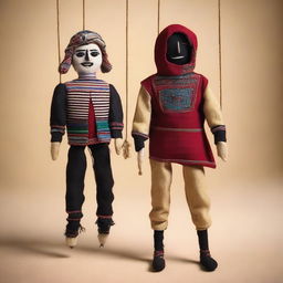 Generate an image of a marionette doll wearing traditional Bedouin attire.