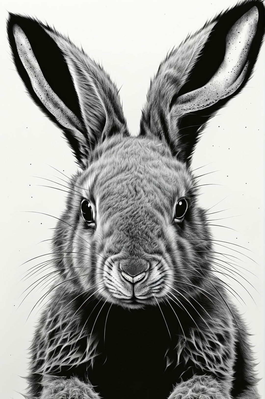 Generate a black and white screen print image of a baby bunny's face